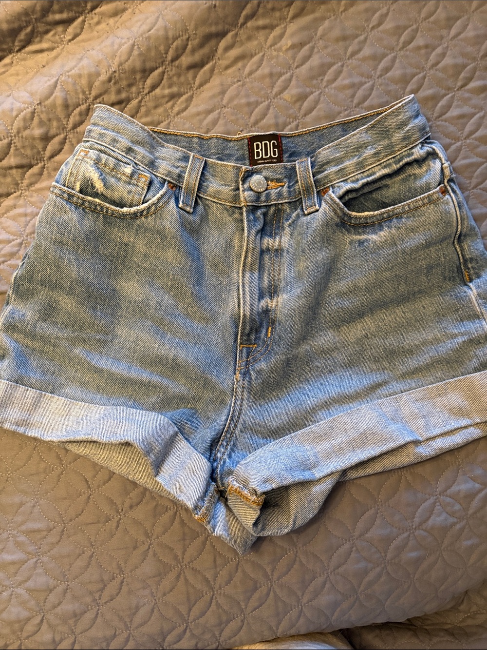 BDG Light Blue Rolled-Hem Denim Shorts